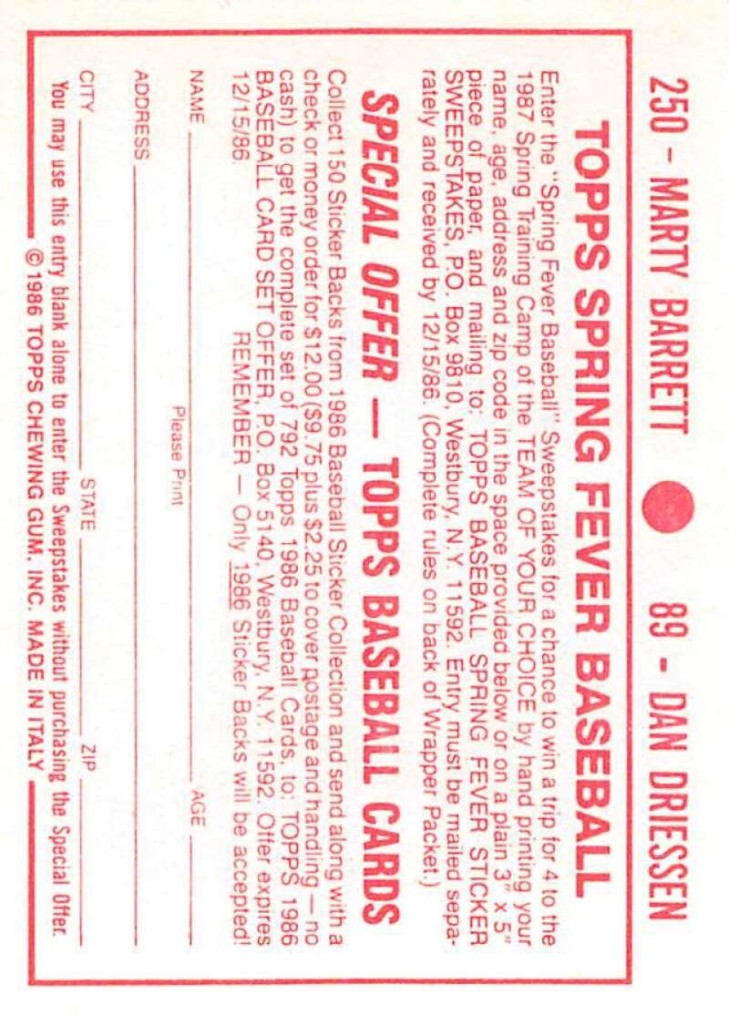 1986 Topps MLB Baseball Album Stickers Pick From List - Picture 178 of 398