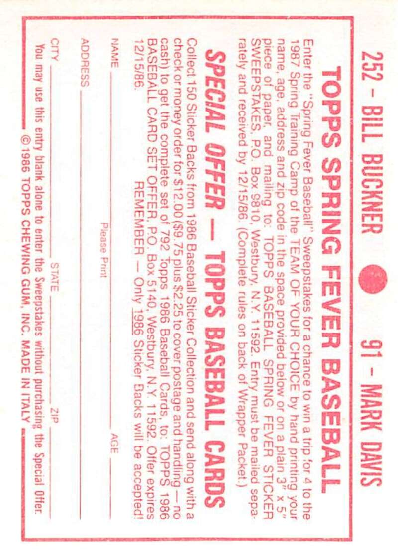 1986 Topps MLB Baseball Album Stickers Pick From List - Picture 182 of 398