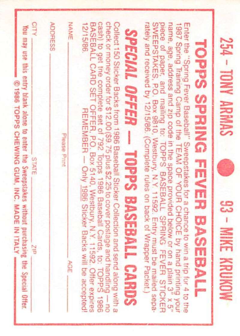 1986 Topps MLB Baseball Album Stickers Pick From List - Picture 186 of 398