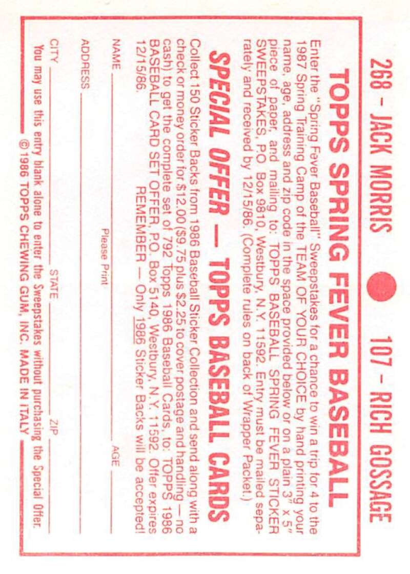 1986 Topps MLB Baseball Album Stickers Pick From List - Picture 214 of 398