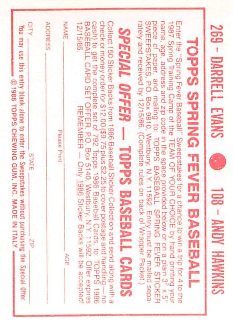 1986 Topps MLB Baseball Album Stickers Pick From List - Picture 216 of 398