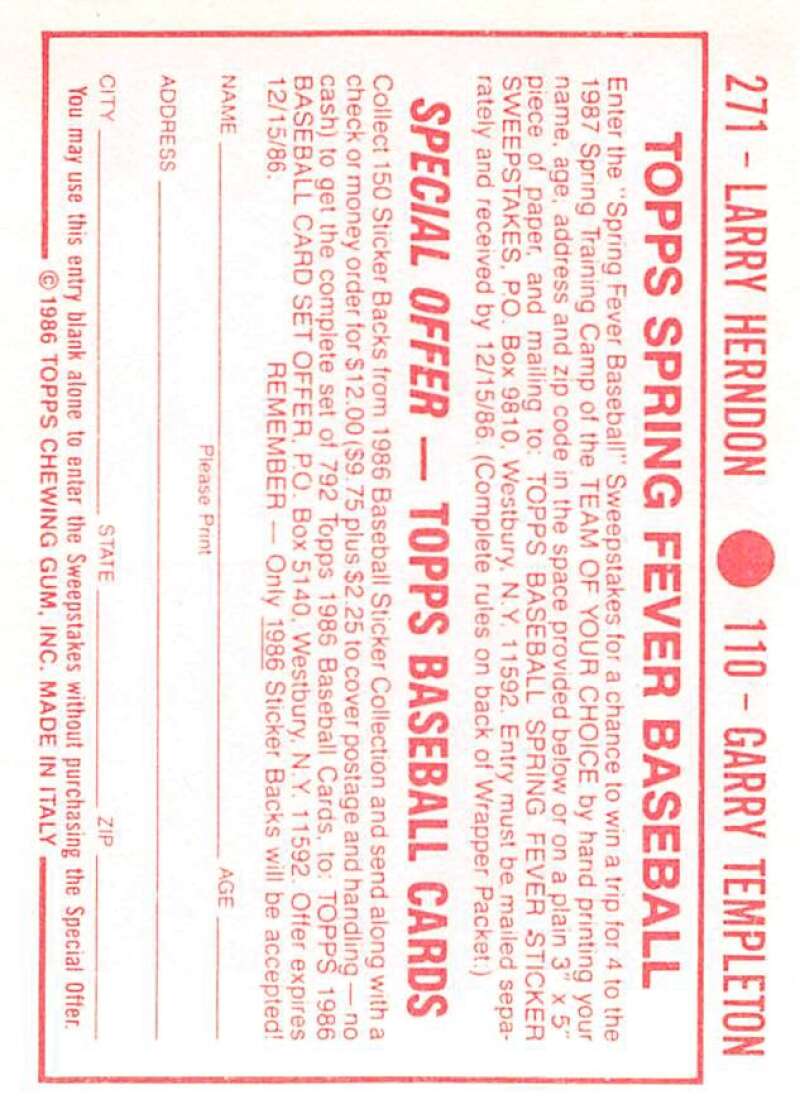 1986 Topps MLB Baseball Album Stickers Pick From List - Picture 220 of 398