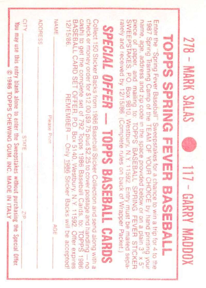 1986 Topps MLB Baseball Album Stickers Pick From List - Picture 234 of 398