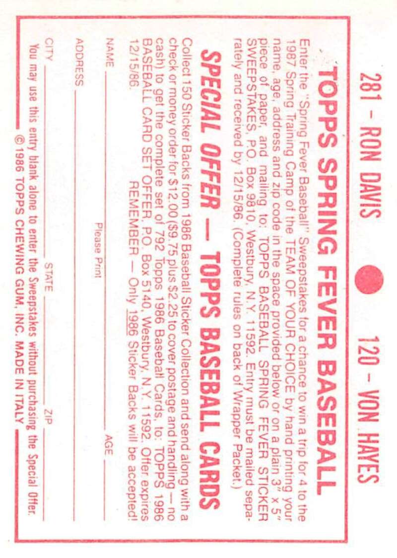 1986 Topps MLB Baseball Album Stickers Pick From List - Picture 240 of 398