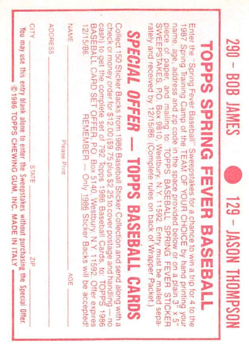 1986 Topps MLB Baseball Album Stickers Pick From List - Picture 258 of 398