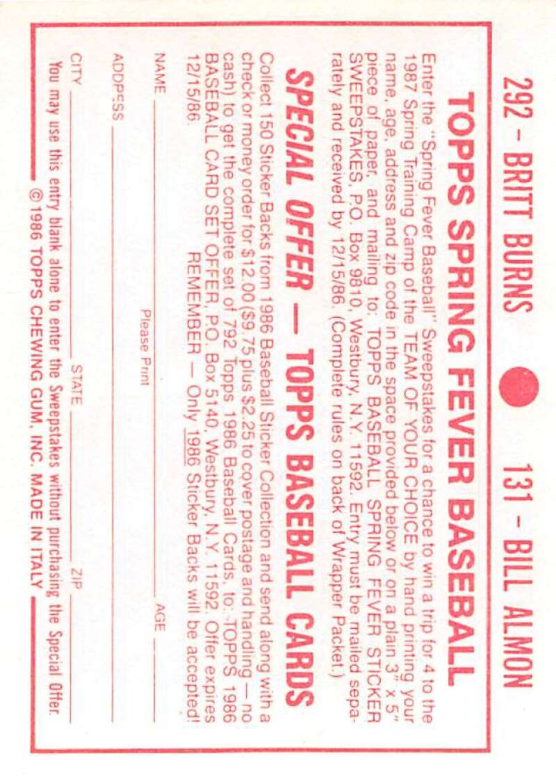 1986 Topps MLB Baseball Album Stickers Pick From List - Picture 262 of 398