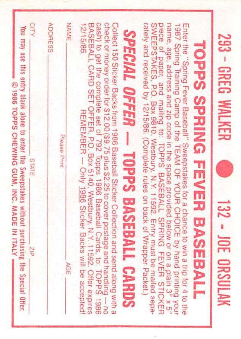 1986 Topps MLB Baseball Album Stickers Pick From List - Picture 264 of 398