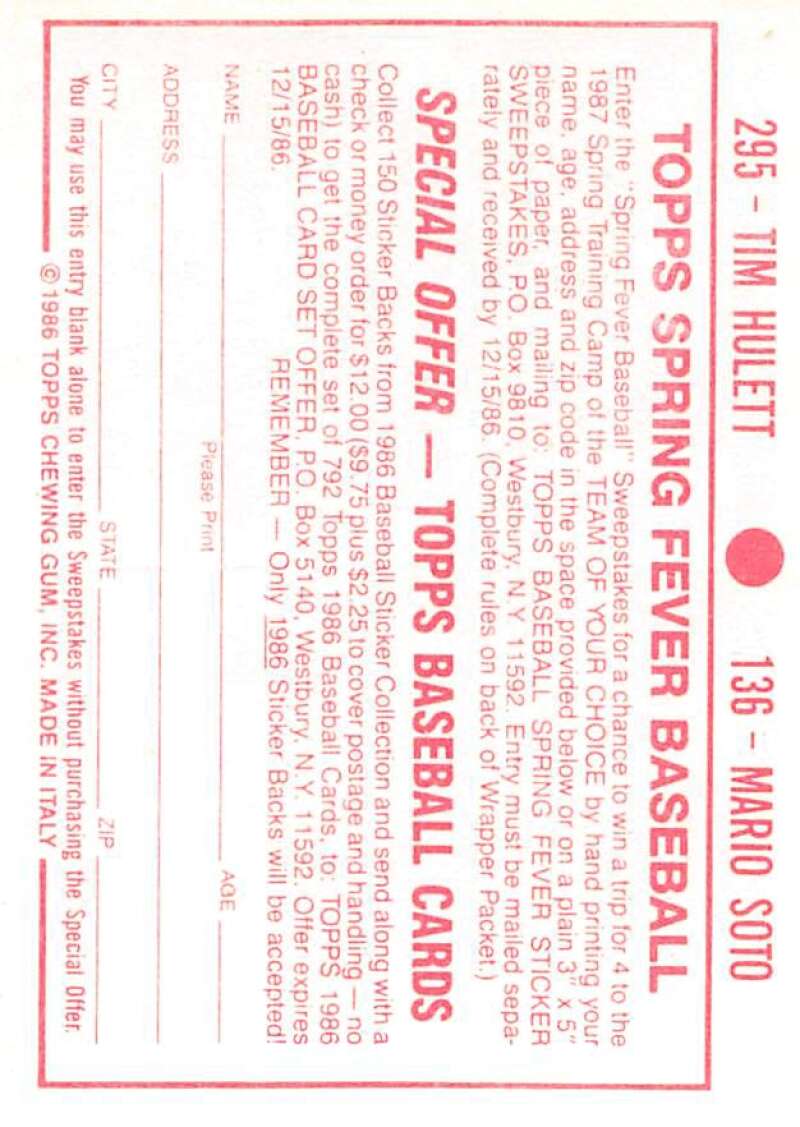 1986 Topps MLB Baseball Album Stickers Pick From List - Picture 272 of 398