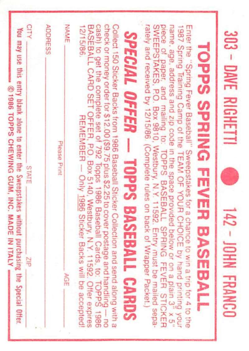 1986 Topps MLB Baseball Album Stickers Pick From List - Picture 284 of 398