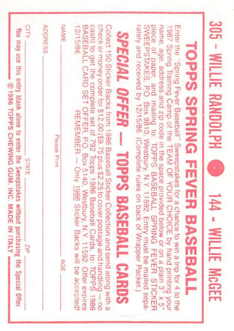 1986 Topps MLB Baseball Album Stickers Pick From List - Picture 288 of 398