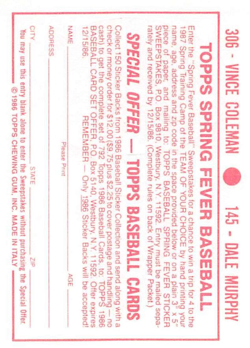 1986 Topps MLB Baseball Album Stickers Pick From List - Picture 290 of 398