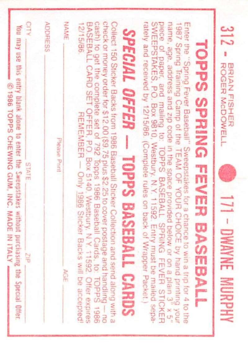 1986 Topps MLB Baseball Album Stickers Pick From List - Picture 342 of 398