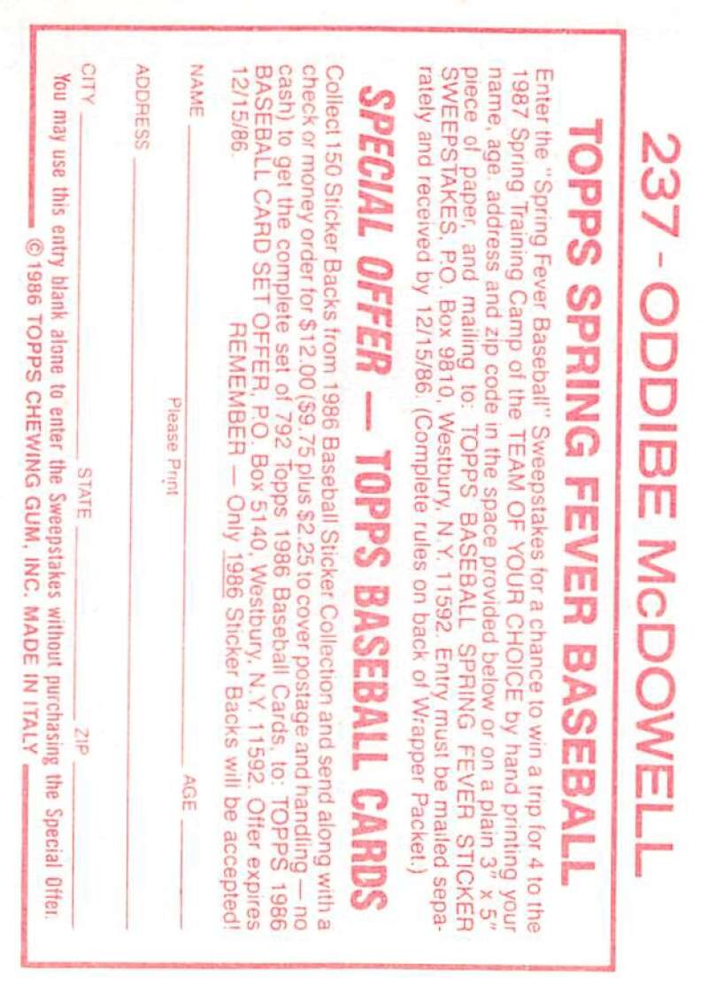 1986 Topps MLB Baseball Album Stickers Pick From List - Picture 376 of 398