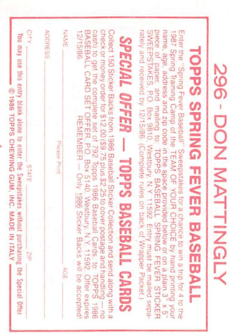 1986 Topps MLB Baseball Album Stickers Pick From List - Picture 396 of 398