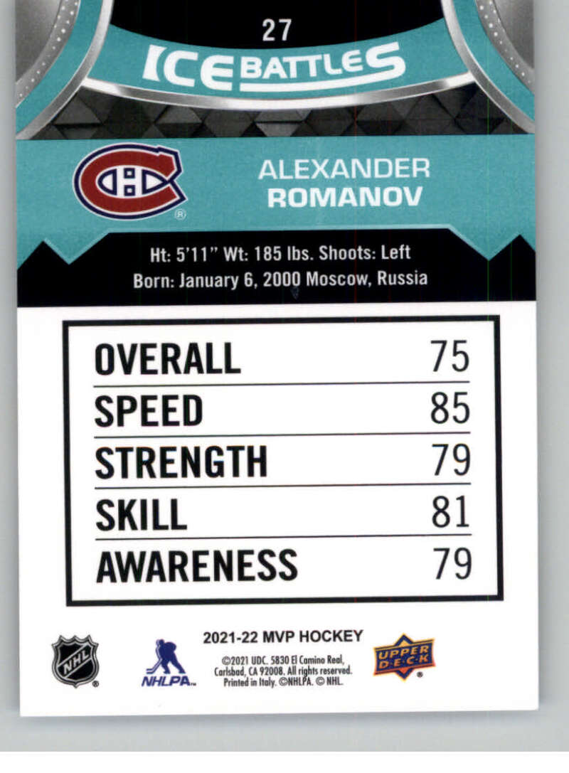 2021-22 Upper Deck MVP ICE BATTLES NHL Hockey Trading Cards Pick From List - Bild 54 von 500