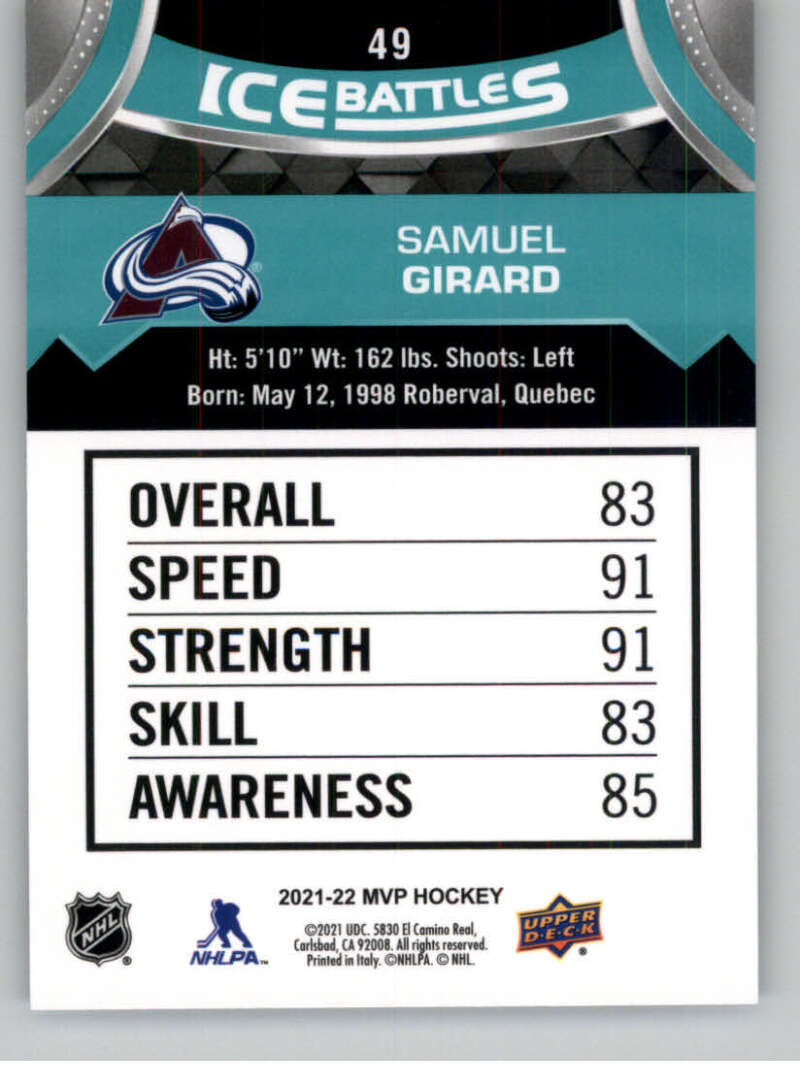 2021-22 Upper Deck MVP ICE BATTLES NHL Hockey Trading Cards Pick From List - Bild 98 von 500