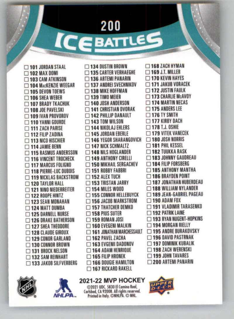 2021-22 Upper Deck MVP ICE BATTLES NHL Hockey Trading Cards Pick From List - Bild 400 von 500