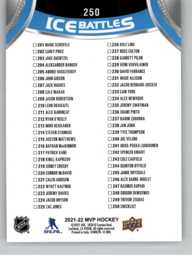 2021-22 Upper Deck MVP ICE BATTLES NHL Hockey Trading Cards Pick From List - Bild 500 von 500