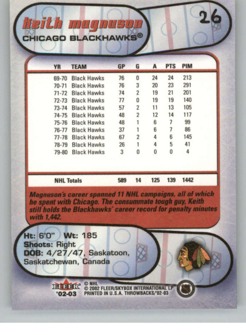 2002-03 Fleer Throwbacks NHL Hockey Cards Pick From List/Complete Your Set - Picture 52 of 184