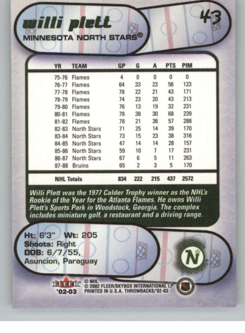 2002-03 Fleer Throwbacks NHL Hockey Cards Pick From List/Complete Your Set - Picture 86 of 184