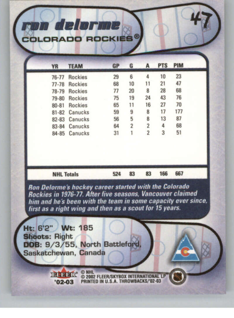 2002-03 Fleer Throwbacks NHL Hockey Cards Pick From List/Complete Your Set - Picture 94 of 184