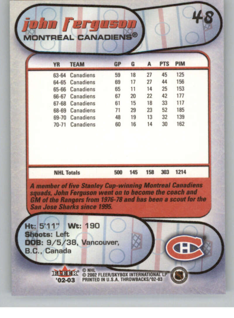 2002-03 Fleer Throwbacks NHL Hockey Cards Pick From List/Complete Your Set - Picture 96 of 184