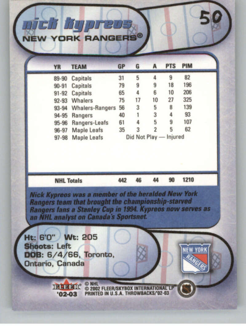 2002-03 Fleer Throwbacks NHL Hockey Cards Pick From List/Complete Your Set - Picture 100 of 184