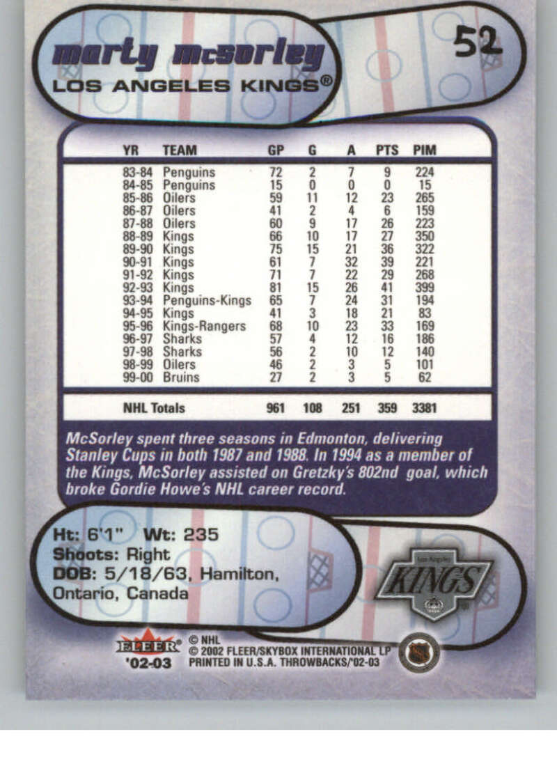 2002-03 Fleer Throwbacks NHL Hockey Cards Pick From List/Complete Your Set - Picture 104 of 184