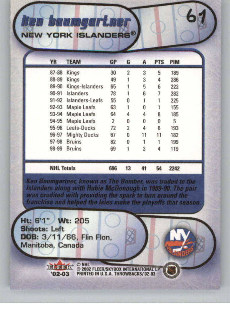 2002-03 Fleer Throwbacks NHL Hockey Cards Pick From List/Complete Your Set - Picture 122 of 184
