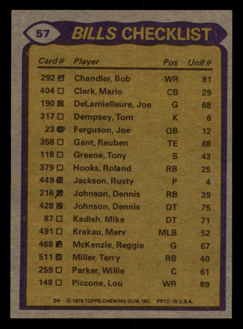 1979 Topps Football - #1 to #60 - Complete your set - Pick your card - Picture 421 of 457