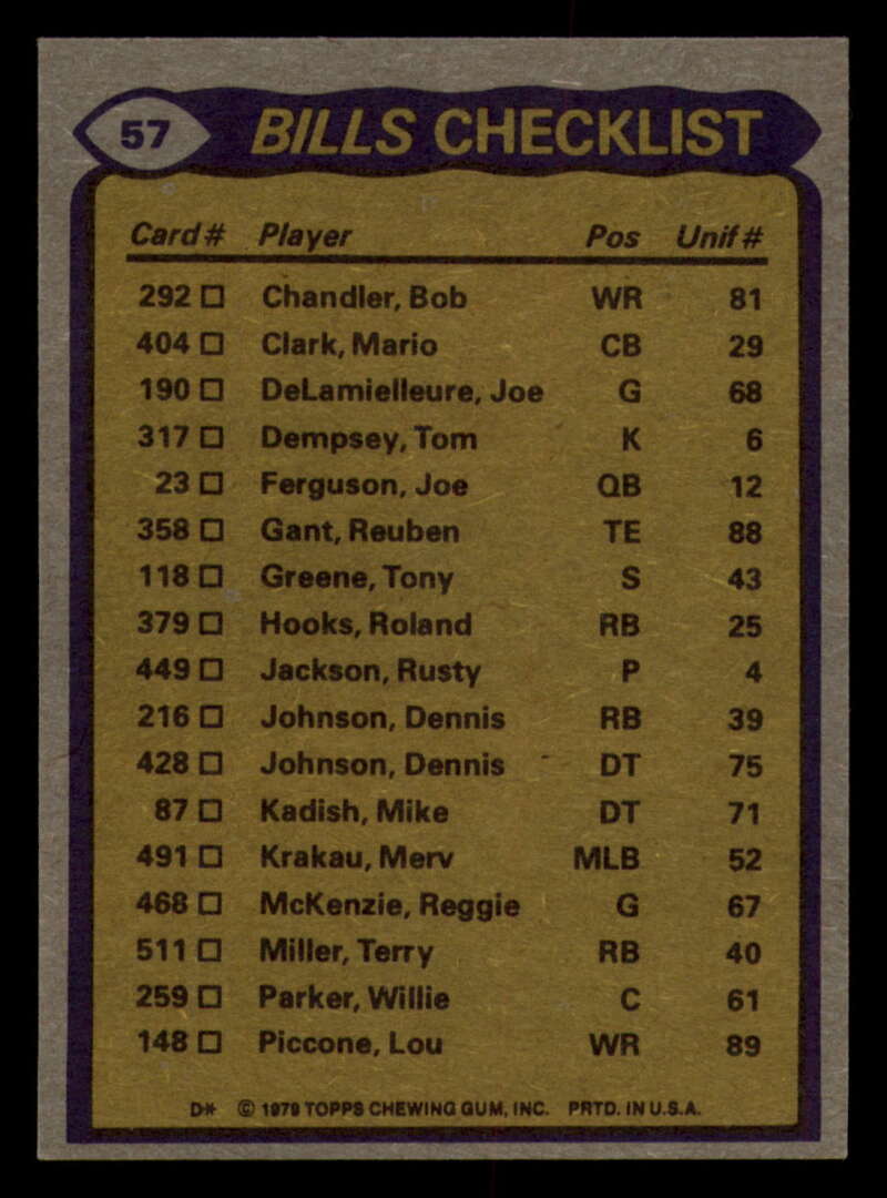 1979 Topps Football - #1 to #60 - Complete your set - Pick your card - Picture 427 of 457