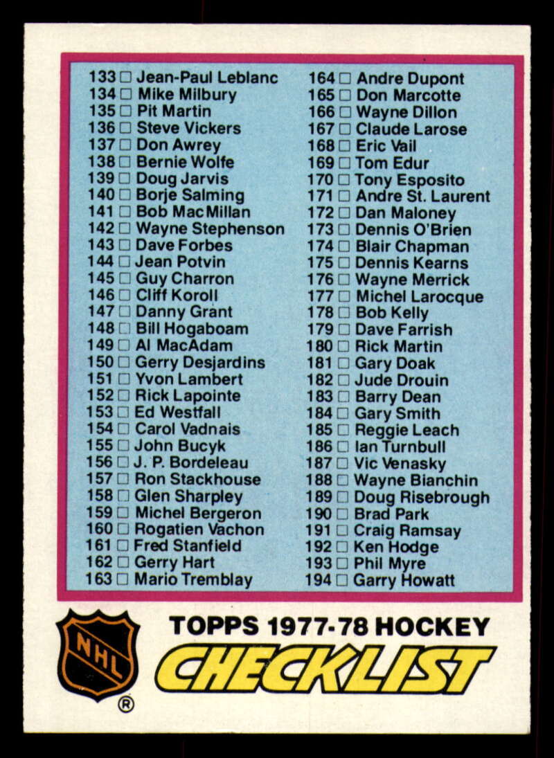 1977-78 Topps Hockey - #221 to #264 - Complete your set - Pick your card - Picture 174 of 291