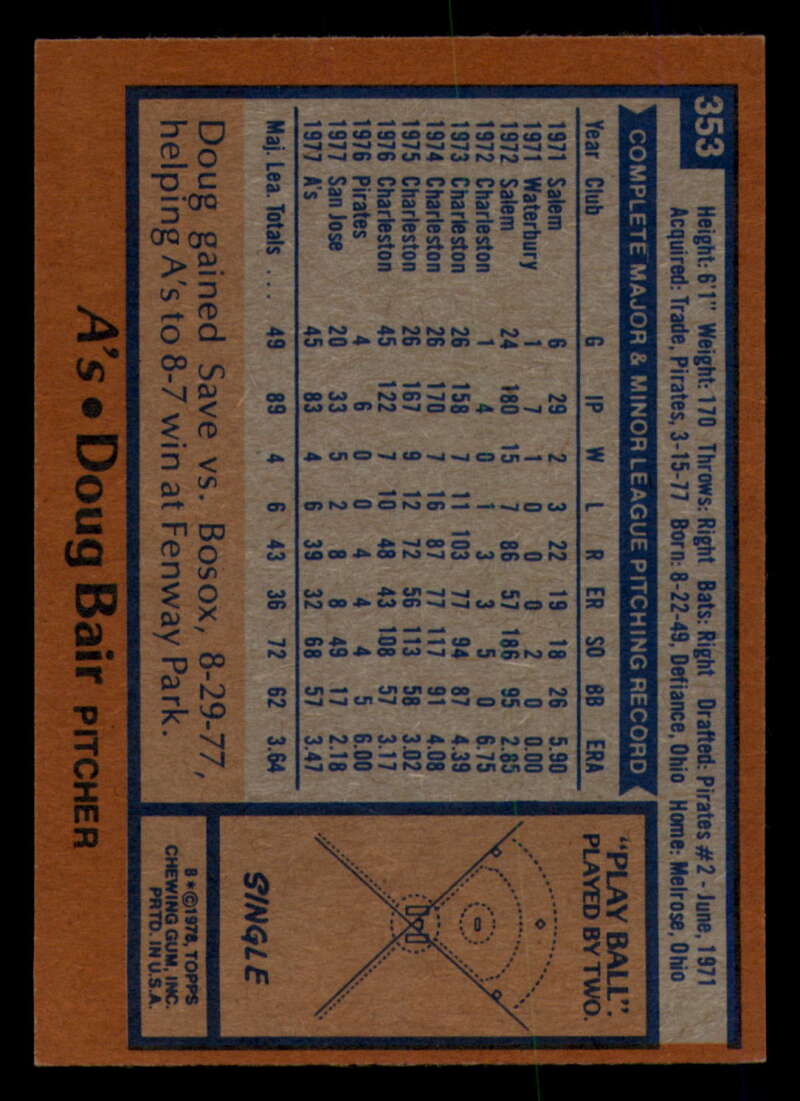 1978 Topps Baseball #316 - #365 - Complete your set - Pick your card - Picture 377 of 491