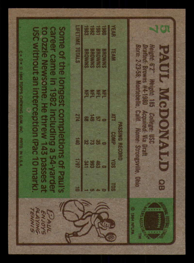 1984 Topps Football - #1  -  #60 - Complete your set - Pick your card - Picture 305 of 323