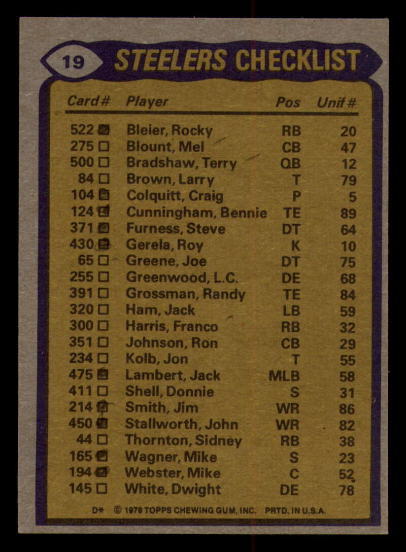1979 Topps Football - #1 to #60 - Complete your set - Pick your card - Picture 125 of 457