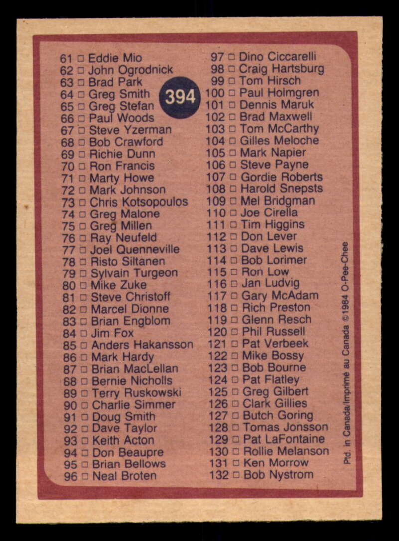 1984-85 O-Pee-Chee Hockey - #331 - #396 - Complete your set - Pick your card - Picture 177 of 181