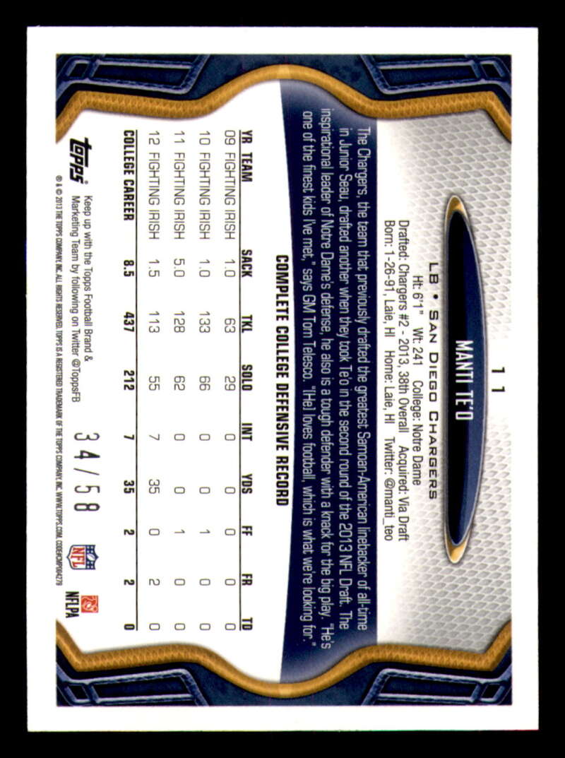 2013 Topps Mini Gold Football #ed/58 - Set Break - Front and Back Scans # 1-220 - Picture 26 of 486