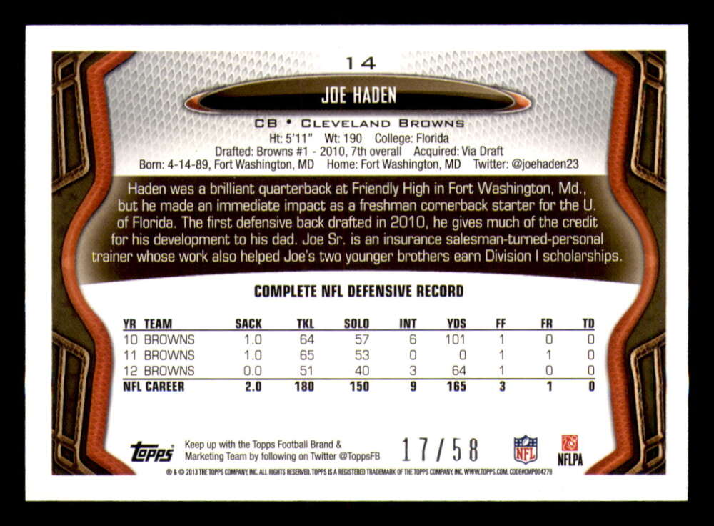 2013 Topps Mini Gold Football #ed/58 - Set Break - Front and Back Scans # 1-220 - Picture 35 of 486