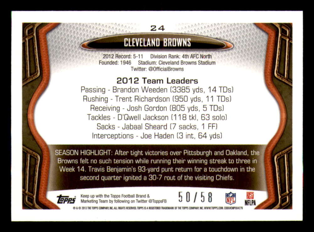 2013 Topps Mini Gold Football #ed/58 - Set Break - Front and Back Scans # 1-220 - Picture 65 of 486