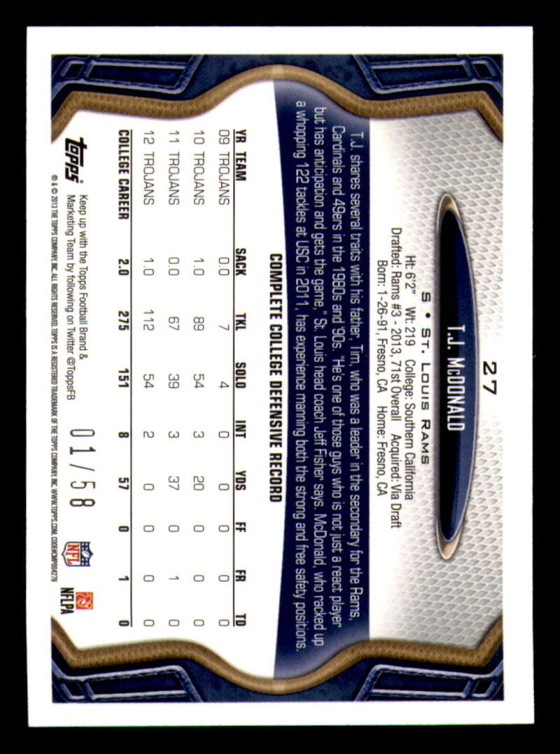 2013 Topps Mini Gold Football #ed/58 - Set Break - Front and Back Scans # 1-220 - Picture 71 of 486