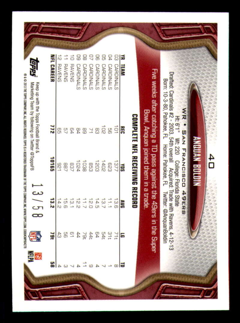 2013 Topps Mini Gold Football #ed/58 - Set Break - Front and Back Scans # 1-220 - Picture 98 of 486