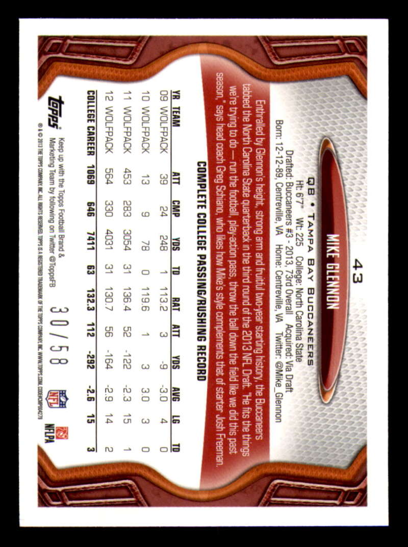 2013 Topps Mini Gold Football #ed/58 - Set Break - Front and Back Scans # 1-220 - Picture 107 of 486