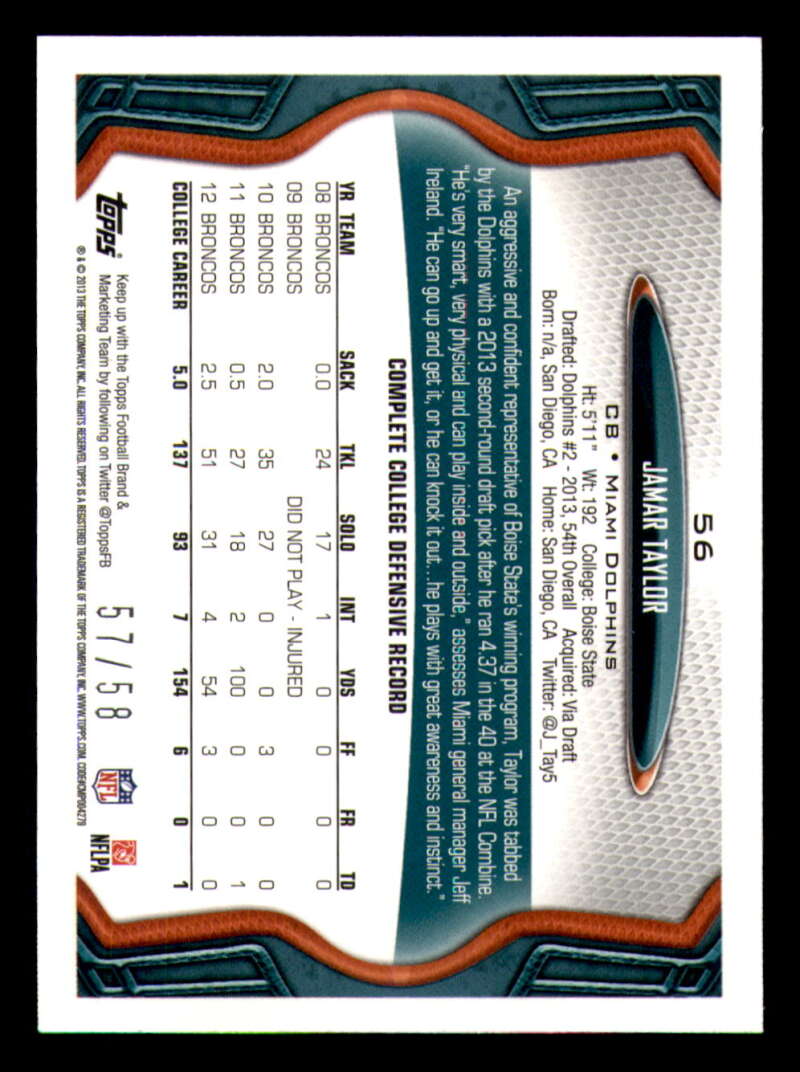 2013 Topps Mini Gold Football #ed/58 - Set Break - Front and Back Scans # 1-220 - Picture 137 of 486