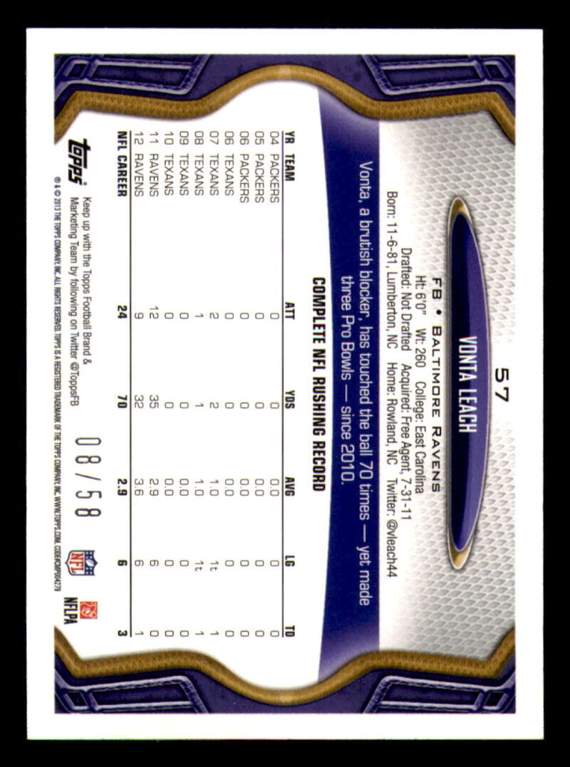 2013 Topps Mini Gold Football #ed/58 - Set Break - Front and Back Scans # 1-220 - Picture 140 of 486