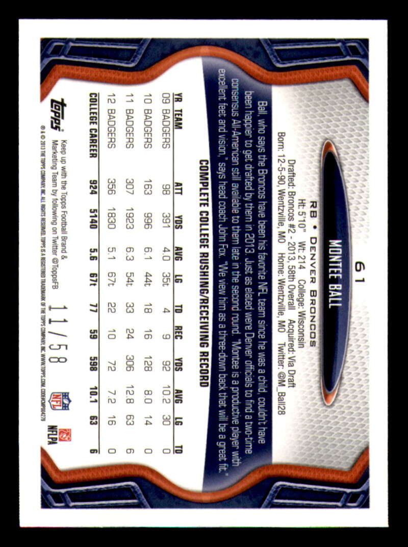 2013 Topps Mini Gold Football #ed/58 - Set Break - Front and Back Scans # 1-220 - Picture 149 of 486