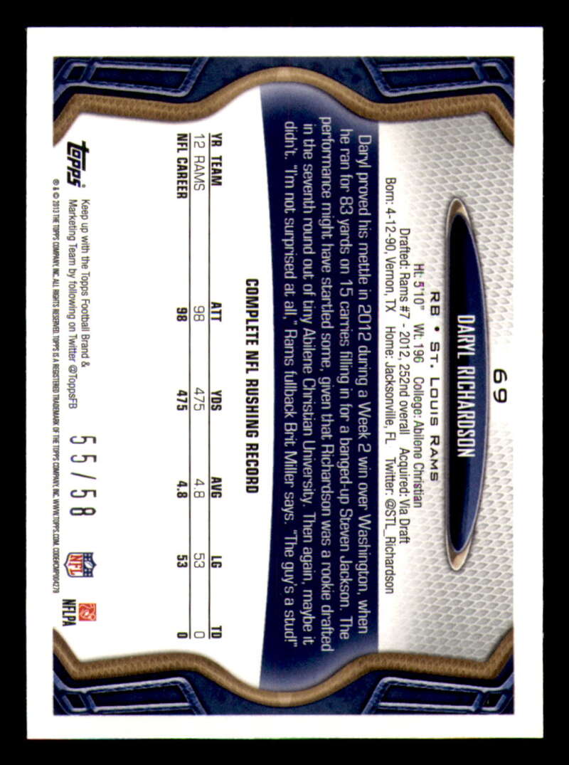 2013 Topps Mini Gold Football #ed/58 - Set Break - Front and Back Scans # 1-220 - Picture 167 of 486
