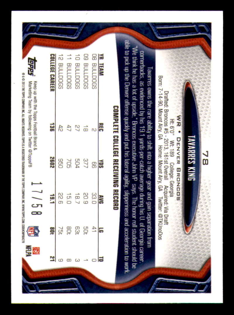 2013 Topps Mini Gold Football #ed/58 - Set Break - Front and Back Scans # 1-220 - Picture 188 of 486