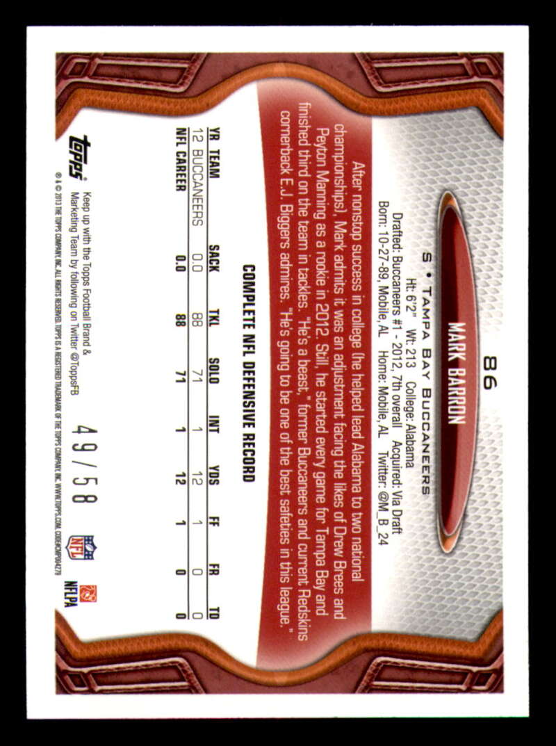 2013 Topps Mini Gold Football #ed/58 - Set Break - Front and Back Scans # 1-220 - Picture 206 of 486