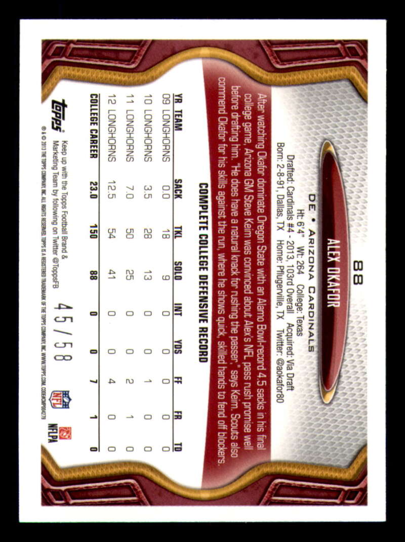 2013 Topps Mini Gold Football #ed/58 - Set Break - Front and Back Scans # 1-220 - Picture 212 of 486
