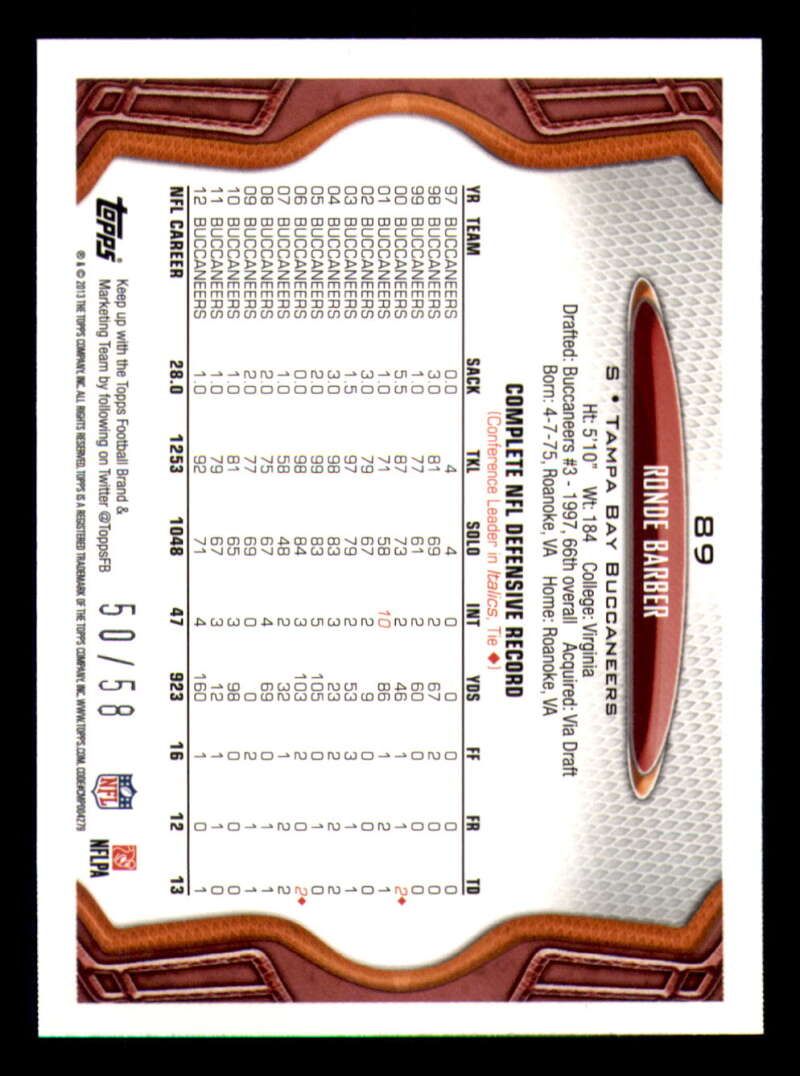 2013 Topps Mini Gold Football #ed/58 - Set Break - Front and Back Scans # 1-220 - Picture 215 of 486